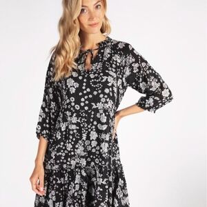 ESQUALO Black and White Floral Midi Dress
